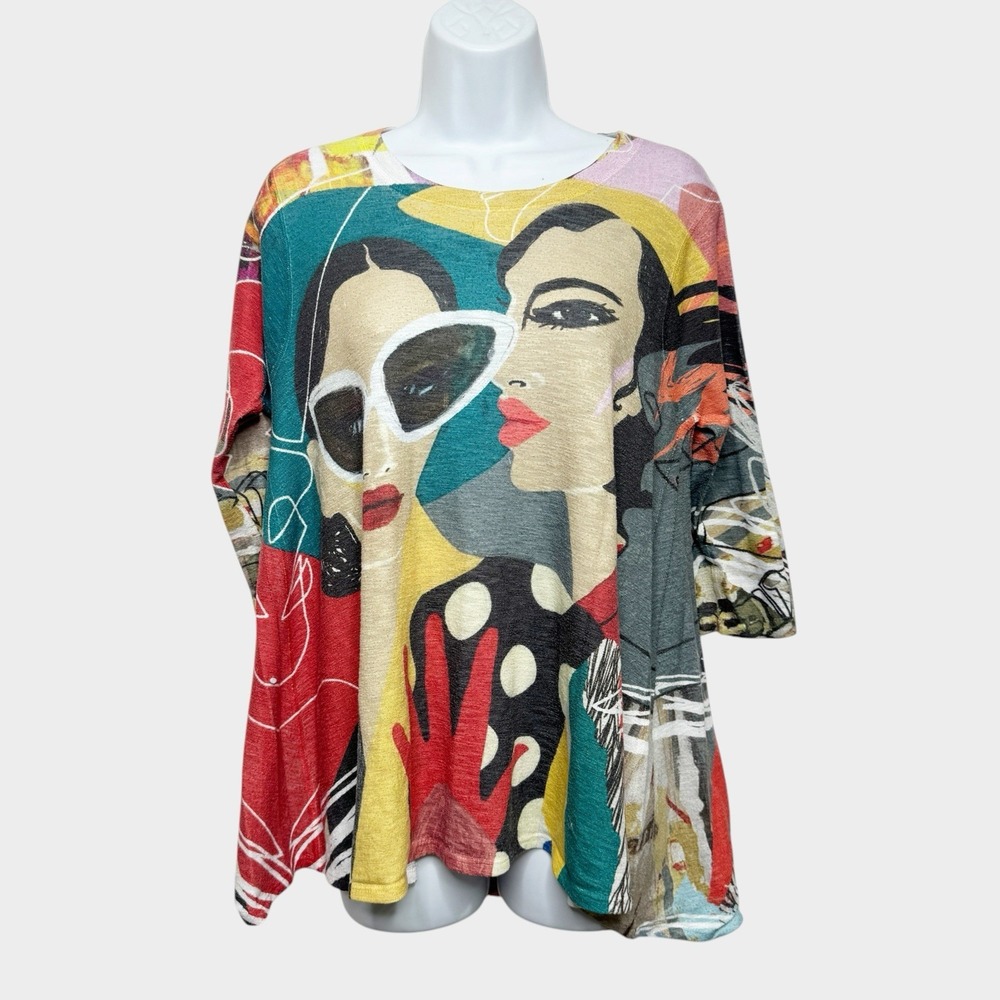 Inoah Art To Wear Women M Tunic Blouse Flowy Colorful Gallery Museum Grandma